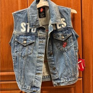 Forever 21 Rolling Stones Blue Denim Vest